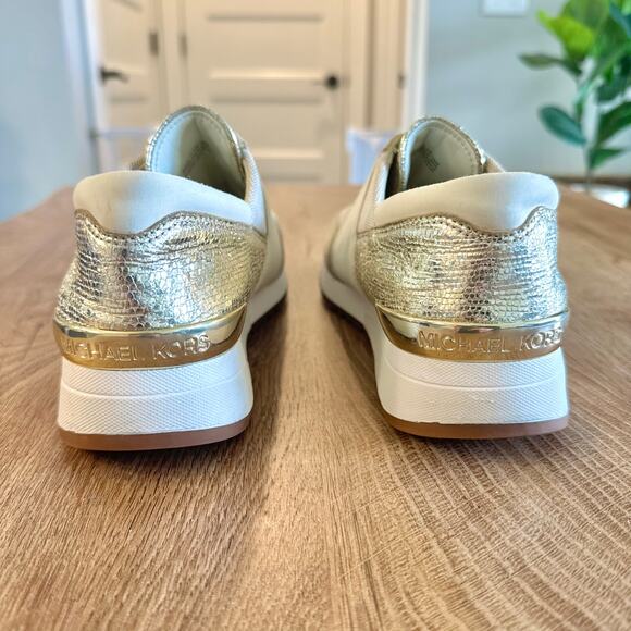 Michael Kors | MK Logo Gold Cream Elastic Mesh Trainer | Women’s Size 7.5 - Picture 5 of 11